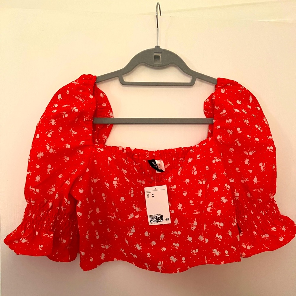 Red & White Floral Bustier Crop Top